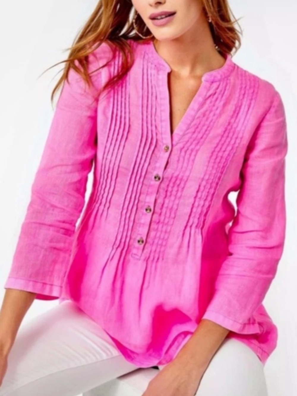 Cute Lilly Pulitzer Pink Linen Tunic Top - Picture 3 of 4